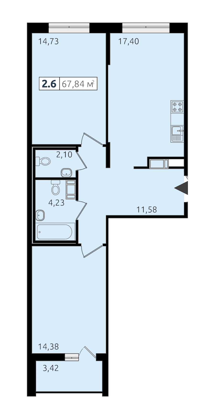 2-комнатная квартира 64.56 м², 8/13 эт., ЖК «Чёрная речка»